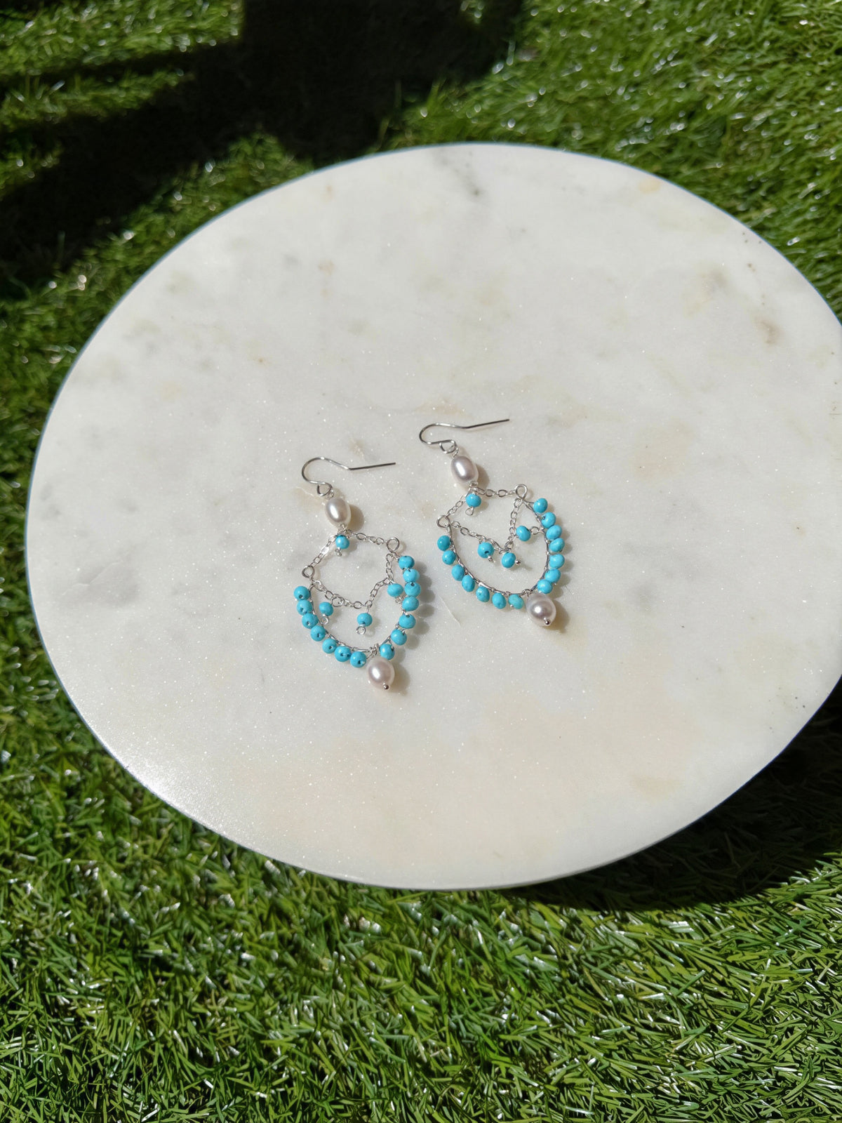 Turquoise | Freshwater Pearl Chandelier Earrings