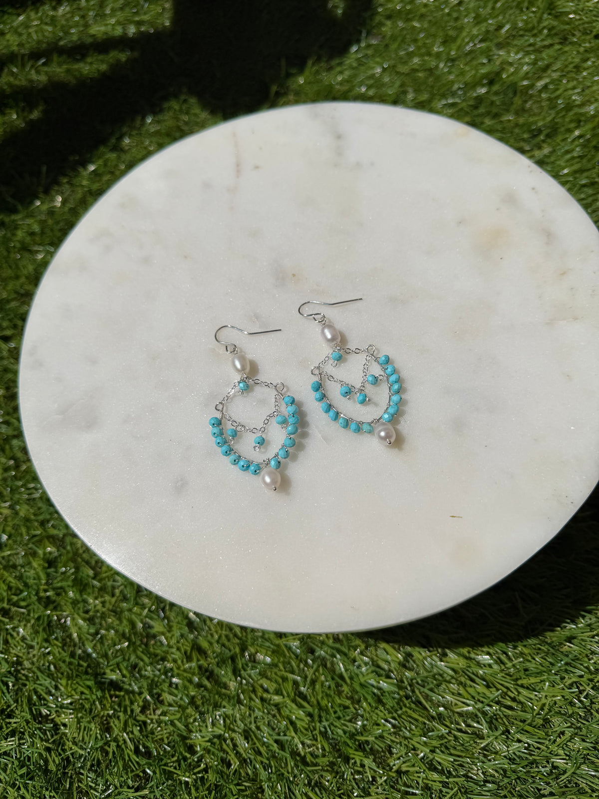 Turquoise | Freshwater Pearl Chandelier Earrings