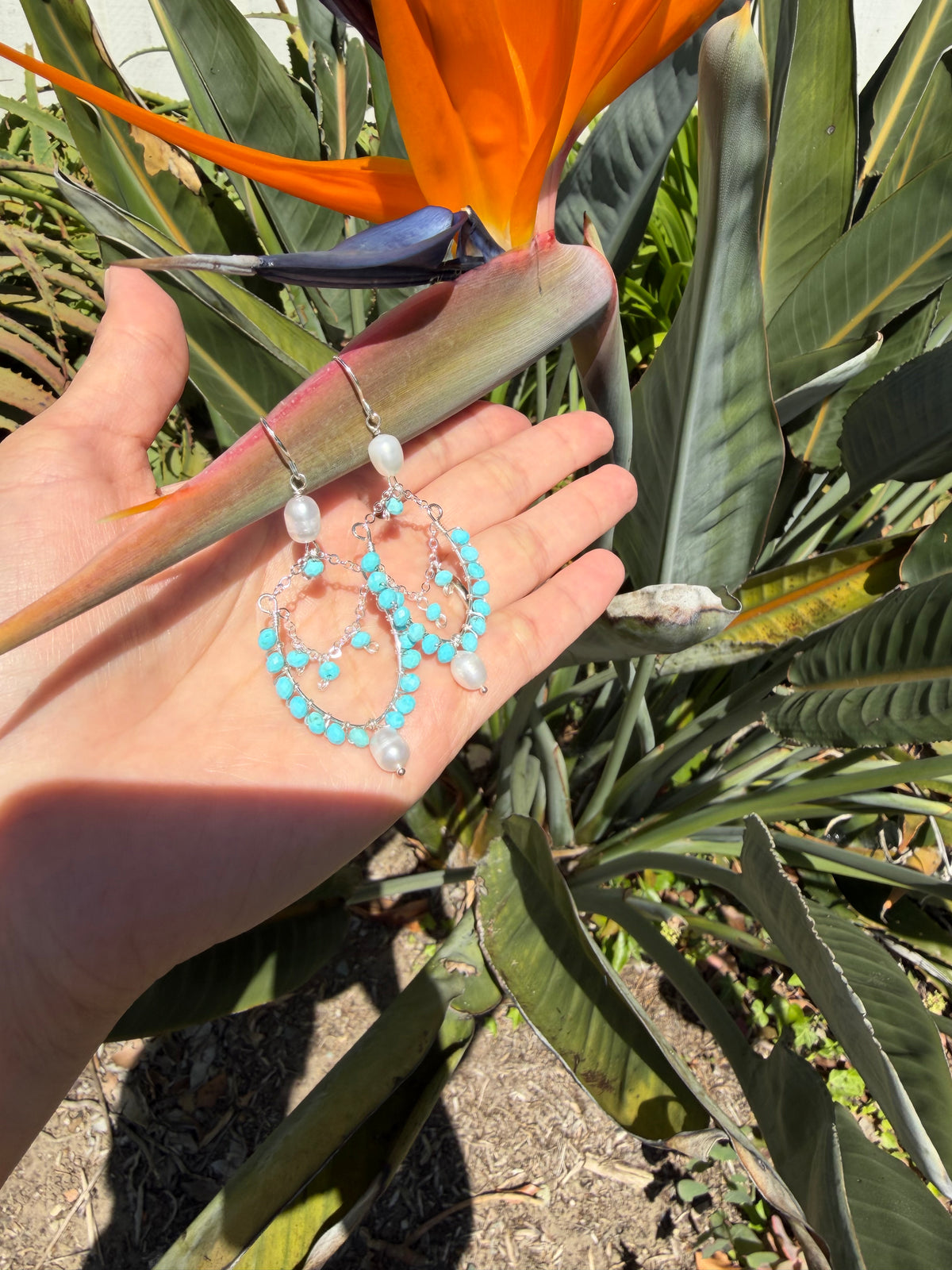 Turquoise | Freshwater Pearl Chandelier Earrings