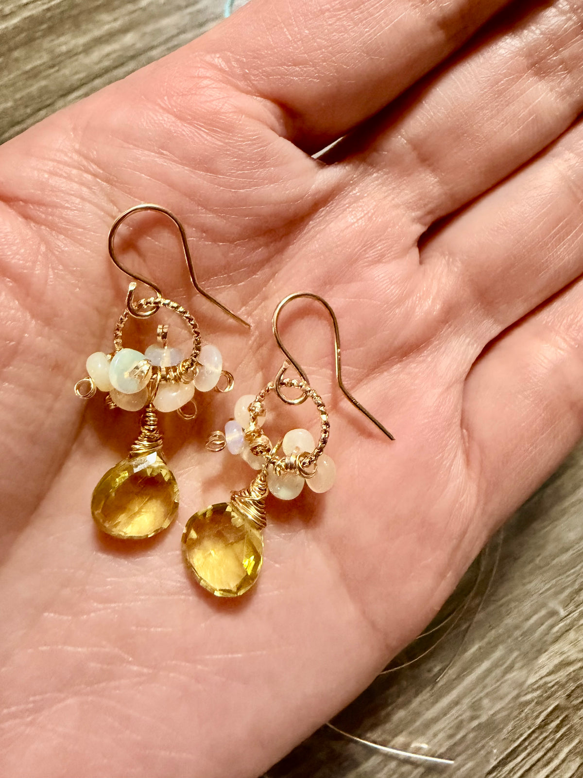 Lemon Quartz | Opal 14k Drop Earrings