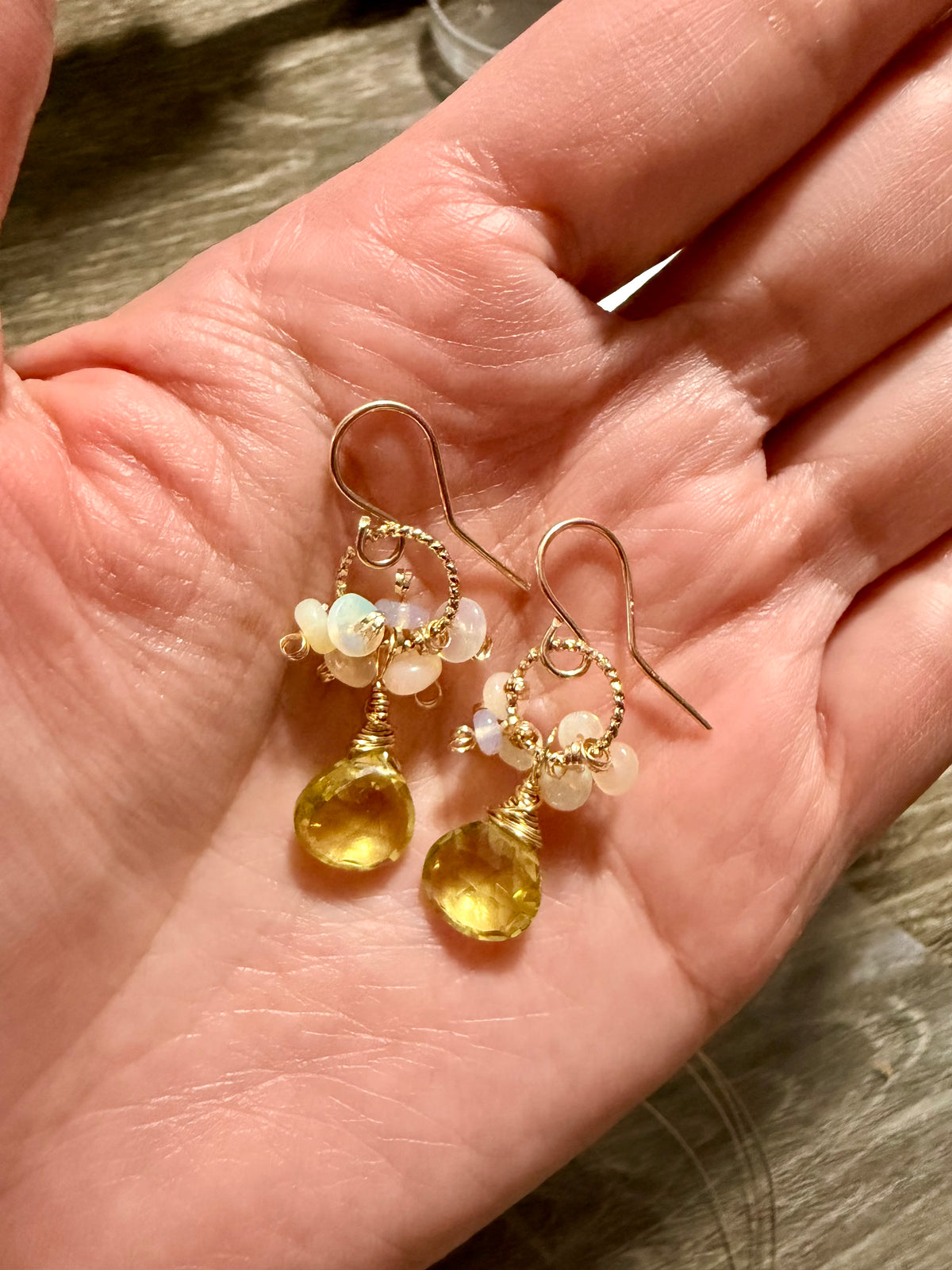 Lemon Quartz | Opal 14k Drop Earrings