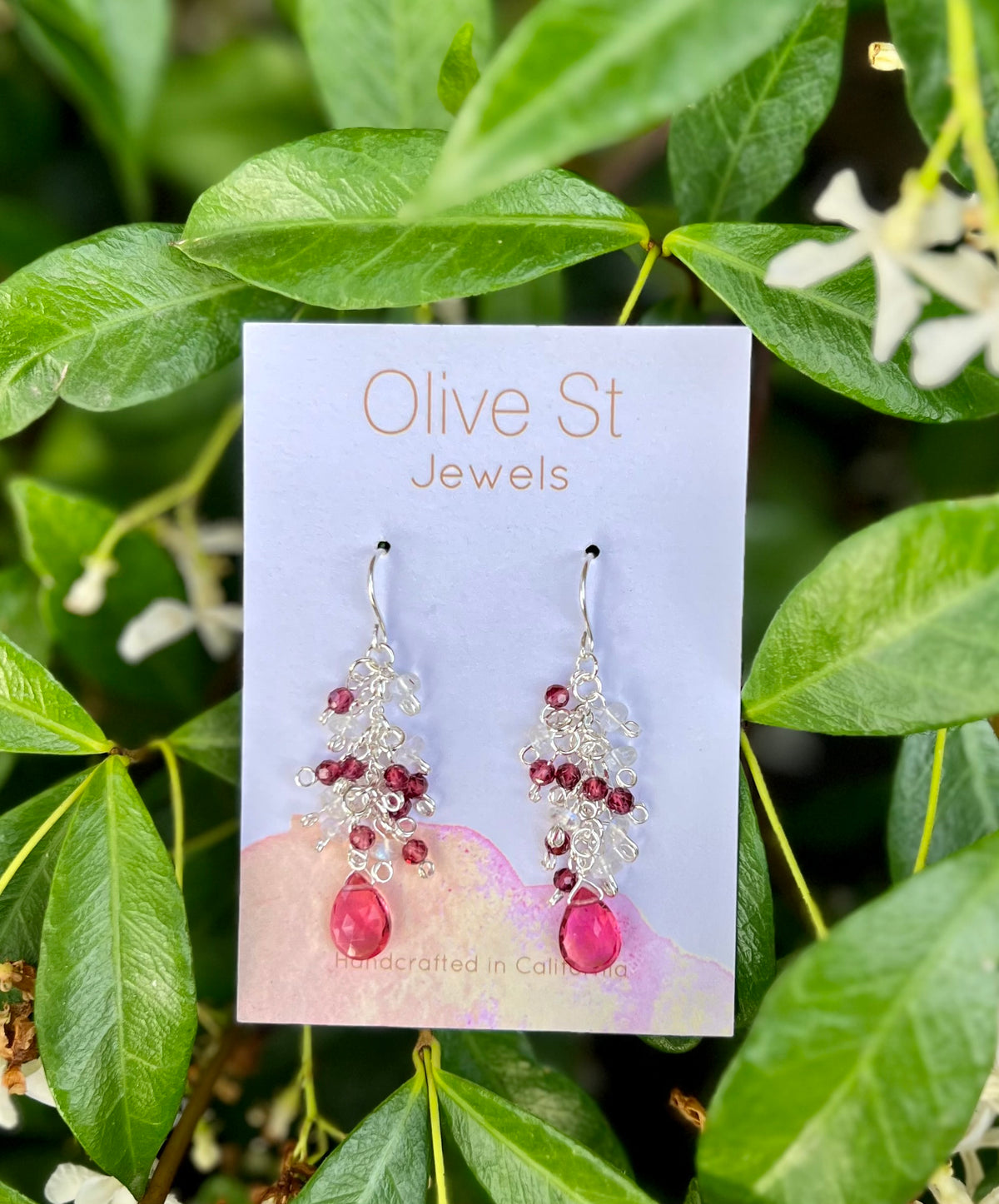 Pink Quartz | Garnet | Moonstone Drop Earrings