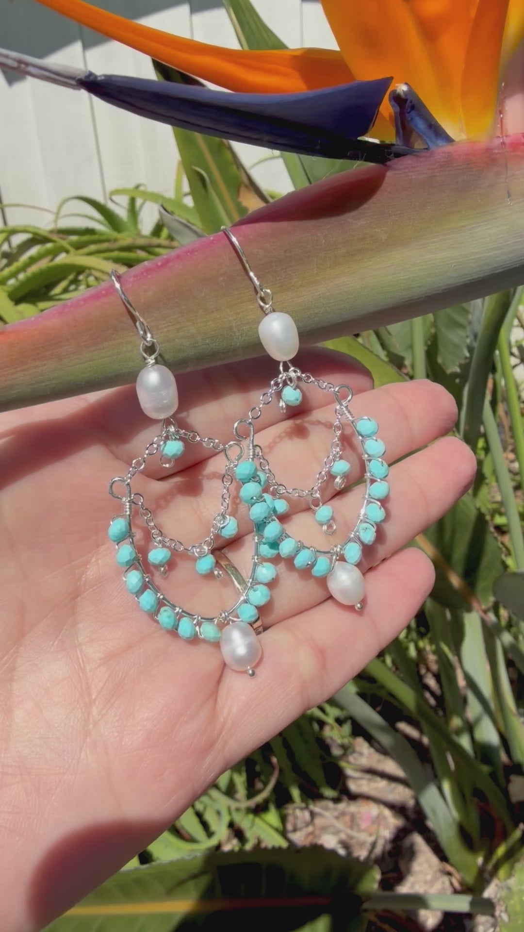 Turquoise | Freshwater Pearl Chandelier Earrings
