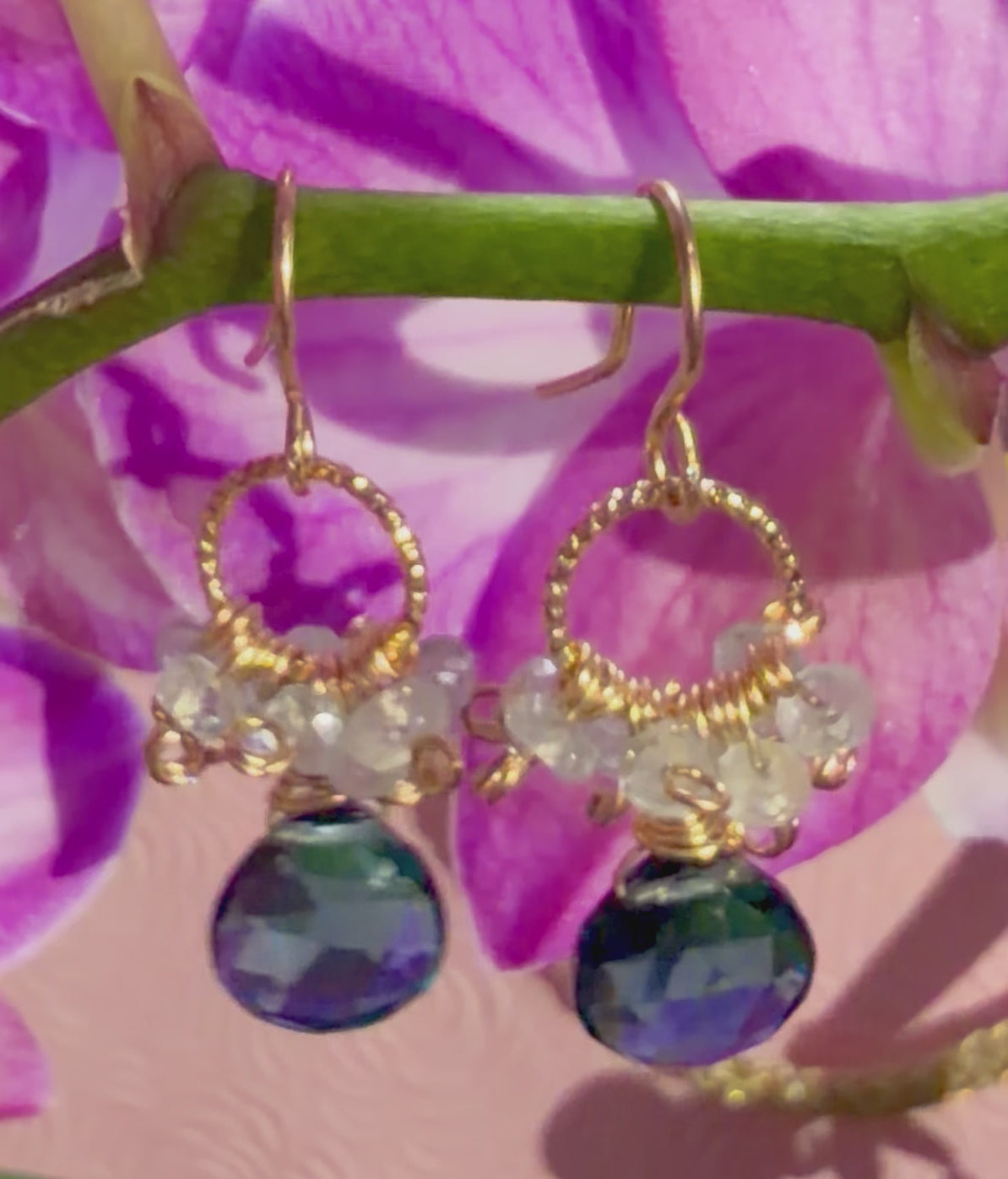 Blue Quartz | Aquamarine 14k Drop Earrings